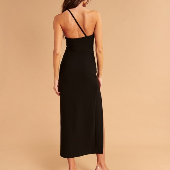 Abercrombie Asymmetrical Black One-Shoulder high slit Maxi Dress - Picture 6 of 6